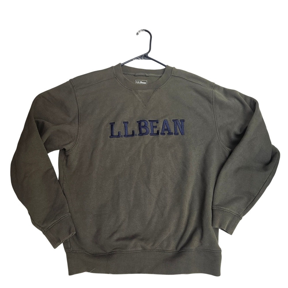 LL Bean Mens Olive Green Embroidered Logo Crewneck Sweatshirt Medium